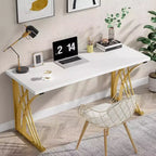Grand bureau d'ordinateur moderne Lantine de 55 pouces, table de maquillage et pour ordinateur portable de luxe blanche et dorée avec cadre épais pour la maison et le bureau