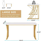 Grand bureau d'ordinateur moderne Lantine de 55 pouces, table de maquillage et pour ordinateur portable de luxe blanche et dorée avec cadre épais pour la maison et le bureau