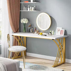 Grand bureau d'ordinateur moderne Lantine de 55 pouces, table de maquillage et pour ordinateur portable de luxe blanche et dorée avec cadre épais pour la maison et le bureau