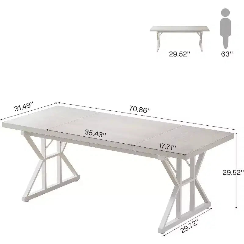 Grand bureau de direction Lantine de 179 cm, bureau d'ordinateur industriel pour la maison, longue table d'étude simple, mobilier de bureau (blanc)