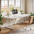 Grand bureau de direction Lantine de 179 cm, bureau d'ordinateur industriel pour la maison, longue table d'étude simple, mobilier de bureau (blanc)