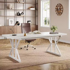 Grand bureau de direction Lantine de 179 cm, bureau d'ordinateur industriel pour la maison, longue table d'étude simple, mobilier de bureau (blanc)