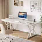 Grand bureau de direction Lantine de 179 cm, bureau d'ordinateur industriel pour la maison, longue table d'étude simple, mobilier de bureau (blanc)