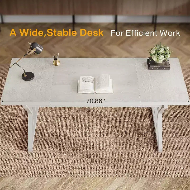 Grand bureau de direction Lantine de 179 cm, bureau d'ordinateur industriel pour la maison, longue table d'étude simple, mobilier de bureau (blanc)