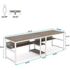 Lantine Bureau double de 199,9 cm avec étagère, bureau d'ordinateur double et poste de travail d'écriture pour bureau à domicile, gris/blanc