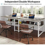 Lantine Bureau double de 199,9 cm avec étagère, bureau d'ordinateur double et poste de travail d'écriture pour bureau à domicile, gris/blanc