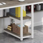 Lantine Bureau double de 199,9 cm avec étagère, bureau d'ordinateur double et poste de travail d'écriture pour bureau à domicile, gris/blanc