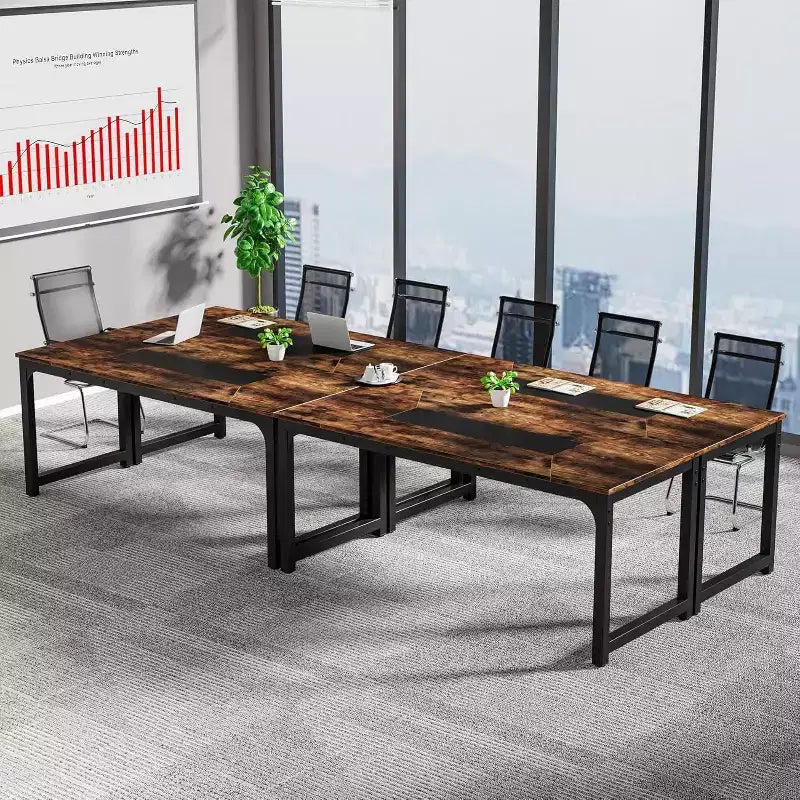 Table de Conférence Rectangulaire Lantine 78,7 Pouces pour 6 à 8 Personnes, Table de Réunion et de Séminaire Industrielle pour Bureau, Marron Rustique