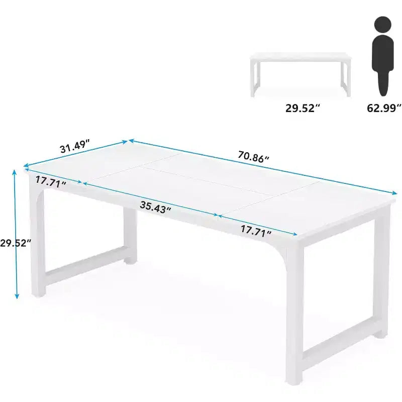 Lantine 70.8?Bureau de direction, Grand bureau d'ordinateur avec cadre épais, Mobilier de bureau moderne et simple pour bureau à domicile, Blanc