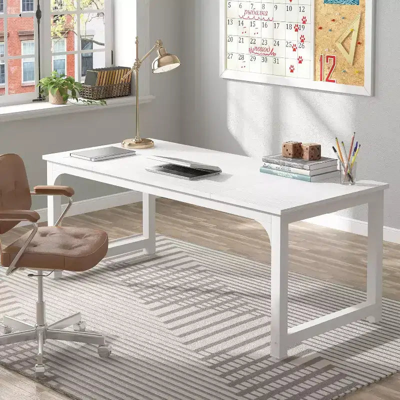 Lantine 70.8?Bureau de direction, Grand bureau d'ordinateur avec cadre épais, Mobilier de bureau moderne et simple pour bureau à domicile, Blanc