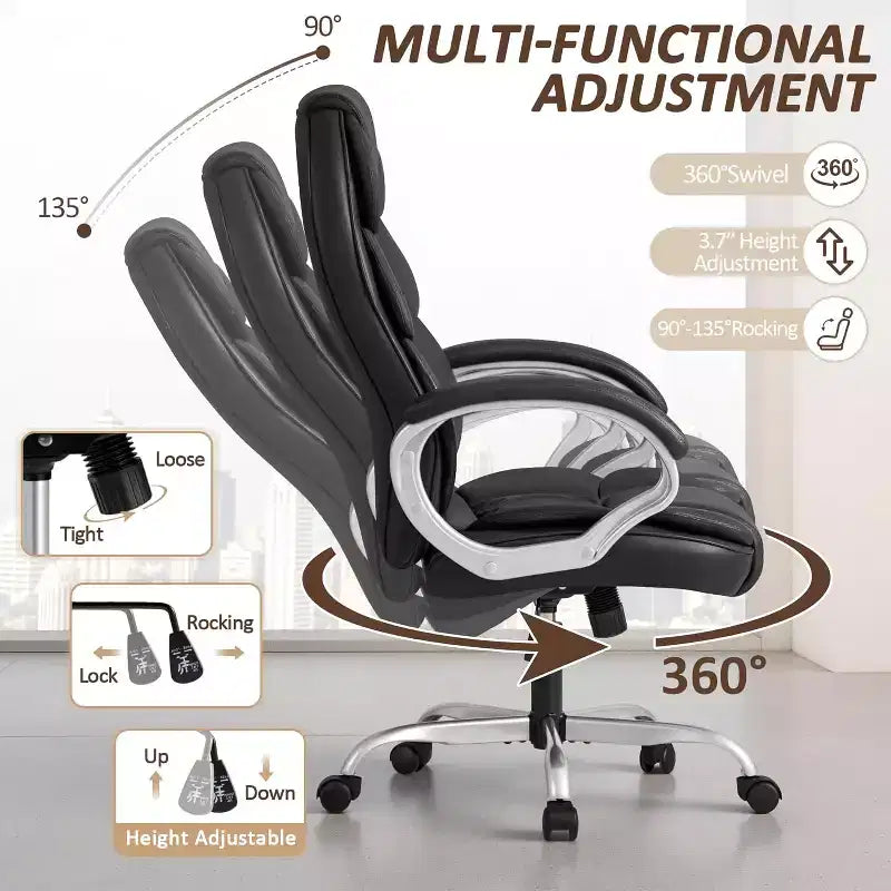 BALHAM TRADE-Chaise de Bureau Simili Cuir Hauteur Réglable Pivotante avec Support Lombaire et Accoudoirs Rembourrés