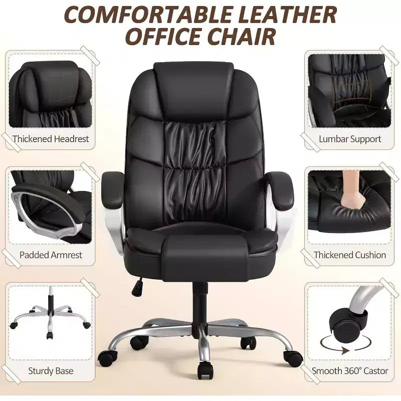 BALHAM TRADE-Chaise de Bureau Simili Cuir Hauteur Réglable Pivotante avec Support Lombaire et Accoudoirs Rembourrés