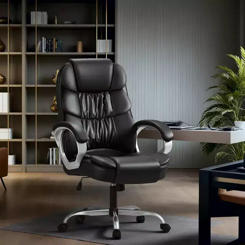 BALHAM TRADE-Chaise de Bureau Simili Cuir Hauteur Réglable Pivotante avec Support Lombaire et Accoudoirs Rembourrés