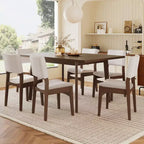 GDFStudio Dalton - Ensemble de salle à manger moderne 7 pièces - Table rectangulaire en bois massif et chaises rembourrées en lin
