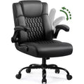 BALHAM TRADE-Ergonomic PU Leather Office Chair with Flip-up Arms and Smooth Rolling Wheels for Home Workspace