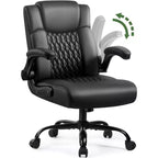 BALHAM TRADE-Ergonomic PU Leather Office Chair with Flip-up Arms and Smooth Rolling Wheels for Home Workspace