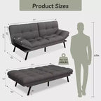 Canapé-futon Dyonery 71 en mousse à mémoire de forme avec coussin détachable, canapé-lit futon convertible, dossier et accoudoirs réglables, fauteuil inclinable pour salon