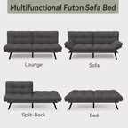 Canapé-futon Dyonery 71 en mousse à mémoire de forme avec coussin détachable, canapé-lit futon convertible, dossier et accoudoirs réglables, fauteuil inclinable pour salon