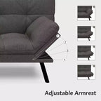 Canapé-futon Dyonery 71 en mousse à mémoire de forme avec coussin détachable, canapé-lit futon convertible, dossier et accoudoirs réglables, fauteuil inclinable pour salon