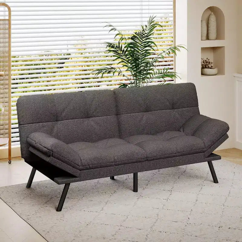Canapé-futon Dyonery 71 en mousse à mémoire de forme avec coussin détachable, canapé-lit futon convertible, dossier et accoudoirs réglables, fauteuil inclinable pour salon