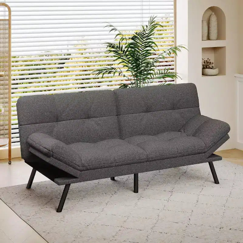 Canapé-futon Dyonery 71 en mousse à mémoire de forme avec coussin détachable, canapé-lit futon convertible, dossier et accoudoirs réglables, fauteuil inclinable pour salon