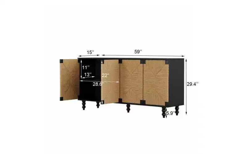 Console TV JVNOXK avec rangement, dotée de portes brossées et à motif d'algues marines, idéale pour les salles à manger. Naturel