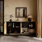 Console TV JVNOXK avec rangement, dotée de portes brossées et à motif d'algues marines, idéale pour les salles à manger. Naturel