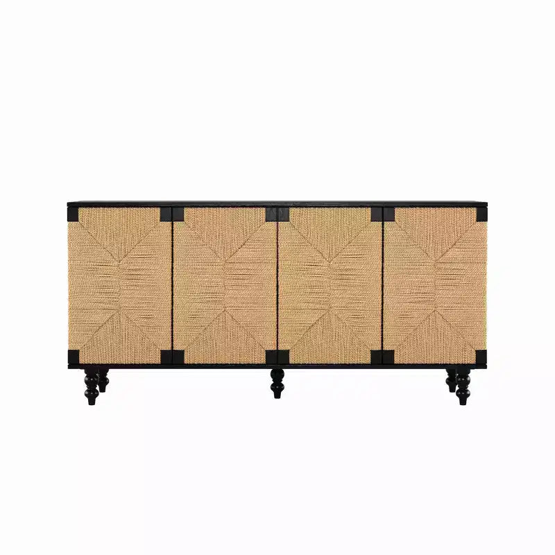 Console TV JVNOXK avec rangement, dotée de portes brossées et à motif d'algues marines, idéale pour les salles à manger. Naturel
