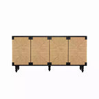 Console TV JVNOXK avec rangement, dotée de portes brossées et à motif d'algues marines, idéale pour les salles à manger. Naturel