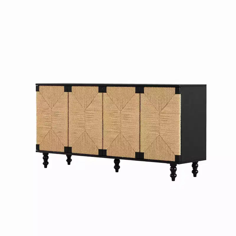 Console TV JVNOXK avec rangement, dotée de portes brossées et à motif d'algues marines, idéale pour les salles à manger. Naturel