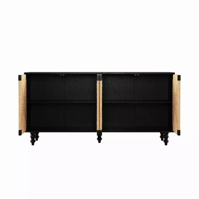 Console TV JVNOXK avec rangement, dotée de portes brossées et à motif d'algues marines, idéale pour les salles à manger. Naturel