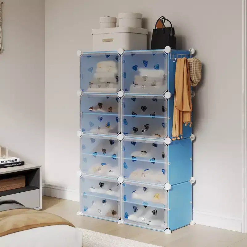 Meuble à chaussures 8 niveaux grande capacité avec crochets, montage facile, placard de rangement pour chaussures pour placard, couloir, chambre