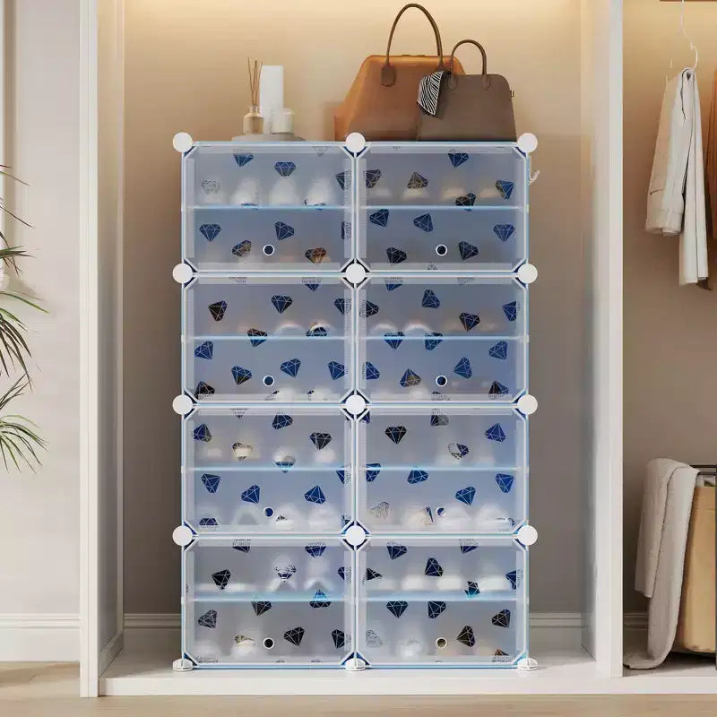 Meuble à chaussures 8 niveaux grande capacité avec crochets, montage facile, placard de rangement pour chaussures pour placard, couloir, chambre