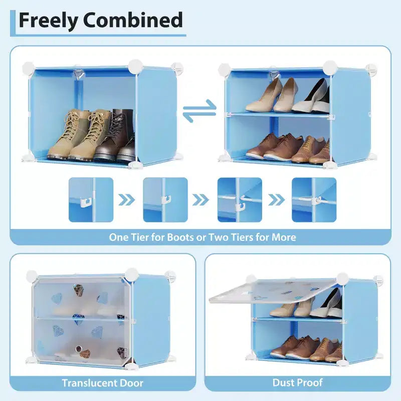 Meuble à chaussures 8 niveaux grande capacité avec crochets, montage facile, placard de rangement pour chaussures pour placard, couloir, chambre