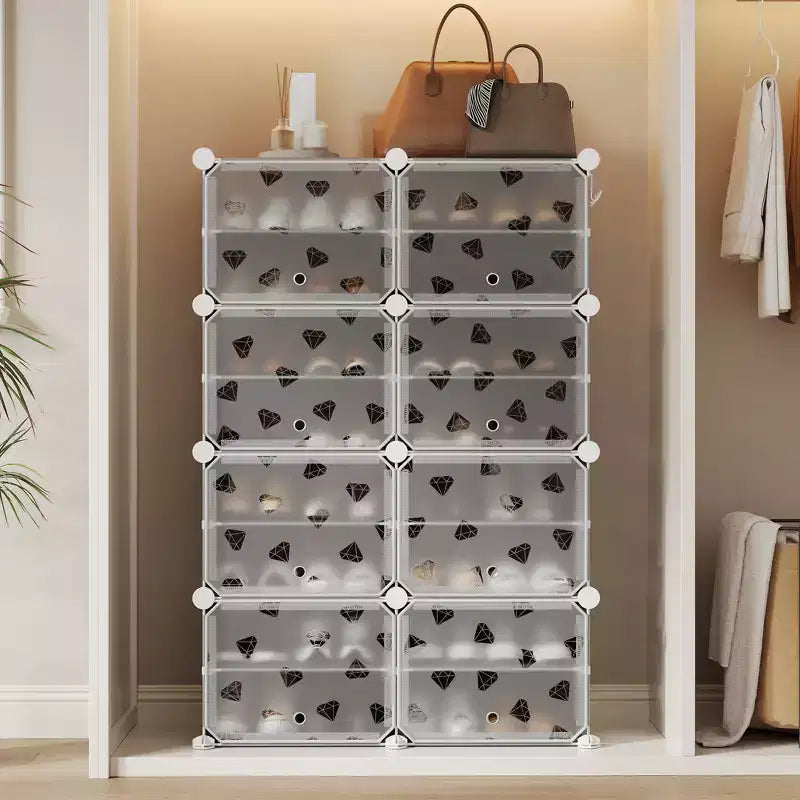 Meuble à chaussures 8 niveaux grande capacité avec crochets, montage facile, placard de rangement pour chaussures pour placard, couloir, chambre