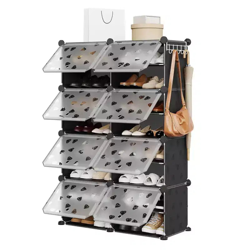 Meuble à chaussures 8 niveaux grande capacité avec crochets, montage facile, placard de rangement pour chaussures pour placard, couloir, chambre