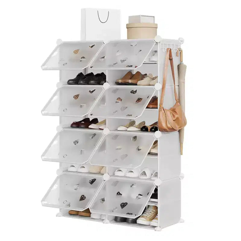 Meuble à chaussures 8 niveaux grande capacité avec crochets, montage facile, placard de rangement pour chaussures pour placard, couloir, chambre