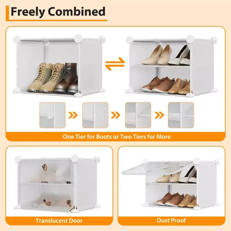 Meuble à chaussures 8 niveaux grande capacité avec crochets, montage facile, placard de rangement pour chaussures pour placard, couloir, chambre