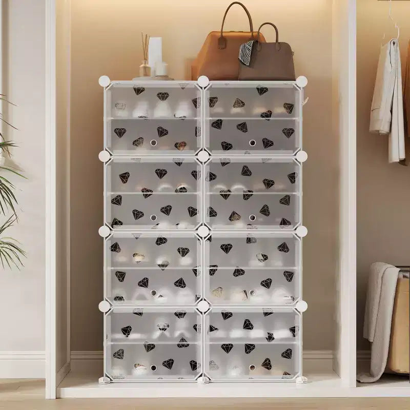 Meuble à chaussures 8 niveaux grande capacité avec crochets, montage facile, placard de rangement pour chaussures pour placard, couloir, chambre