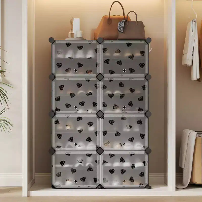 Meuble à chaussures 8 niveaux grande capacité avec crochets, montage facile, placard de rangement pour chaussures pour placard, couloir, chambre