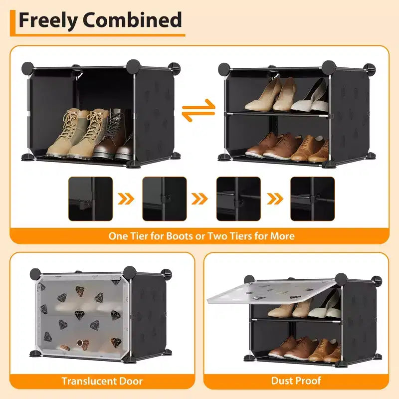 Meuble à chaussures 8 niveaux grande capacité avec crochets, montage facile, placard de rangement pour chaussures pour placard, couloir, chambre