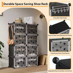 Meuble à chaussures 8 niveaux grande capacité avec crochets, montage facile, placard de rangement pour chaussures pour placard, couloir, chambre