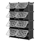 8-Tier Large Capacity Shoe Rack Organizer with Hooks, Easy DIY Assembly, Shoe Storage Cabinet for Closet Hallway Bedroom