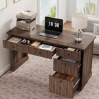 Rangement de bureau cannelé pour la maison, bureau de direction moderne de 54 po avec station de recharge, bureau d'ordinateur en bois avec classeur et tiroirs