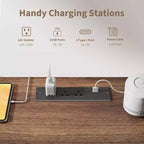 Rangement de bureau cannelé pour la maison, bureau de direction moderne de 54 po avec station de recharge, bureau d'ordinateur en bois avec classeur et tiroirs