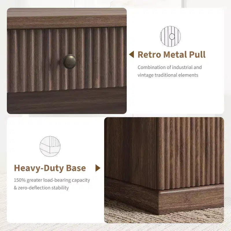 Rangement de bureau cannelé pour la maison, bureau de direction moderne de 54 po avec station de recharge, bureau d'ordinateur en bois avec classeur et tiroirs