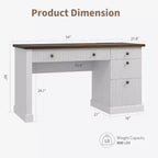 Rangement de bureau cannelé pour la maison, bureau de direction moderne de 54 po avec station de recharge, bureau d'ordinateur en bois avec classeur et tiroirs