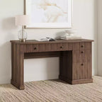 Fluted Home Office Desk Storage,54 in Modern Executive Desk with Charging Station,Wooden Computer Writing Desk with File Cabinet & Drawers