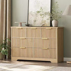 Commode cannelée, meuble TV commode en bois, meuble TV en bois à 7 tiroirs avec poignées dorées, meuble de rangement moderne de 55 pouces pour chambre à coucher ou placard