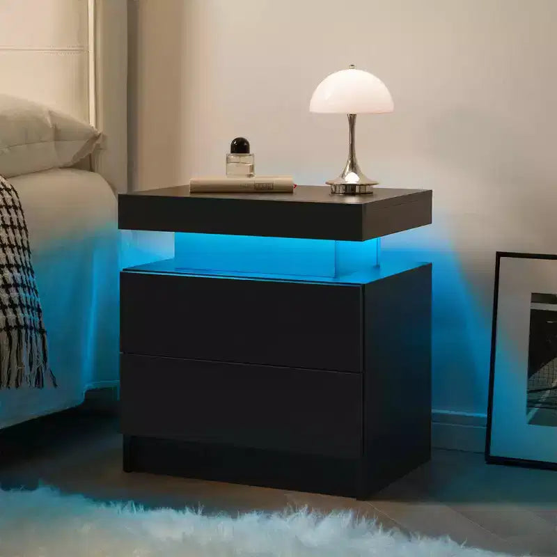 Table de chevet MAYEERTY avec 2 tiroirs, table d'appoint moderne pour chambre à coucher, noire